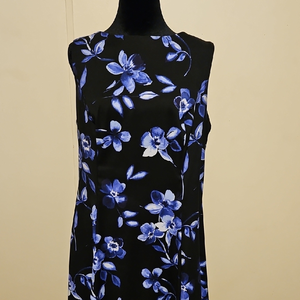 AGB Asymmetrical Dress in Black and Blue Floral